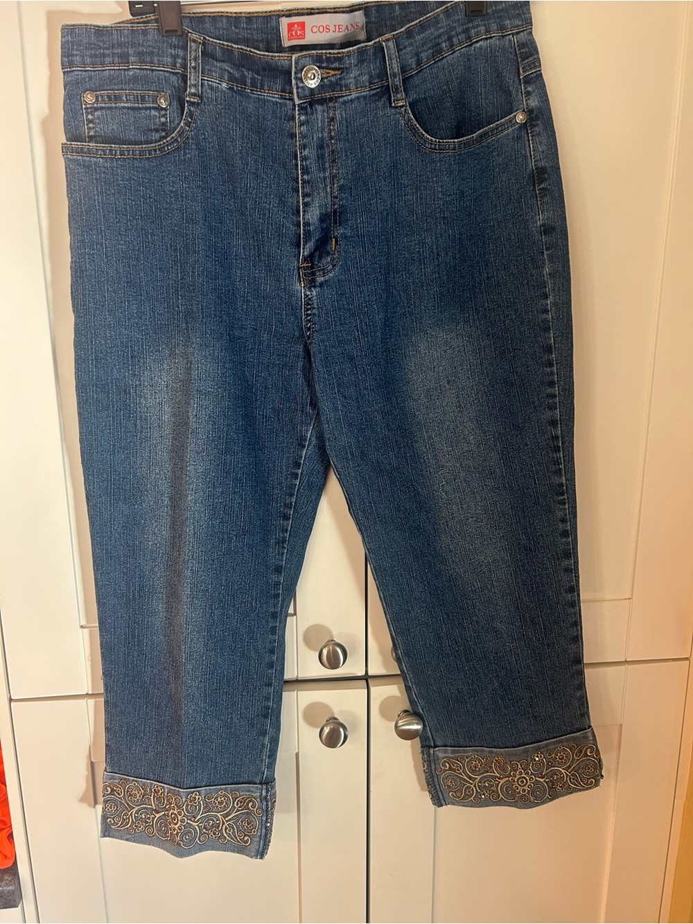 COS Blue Embroidered Cuff Cropped Jeans